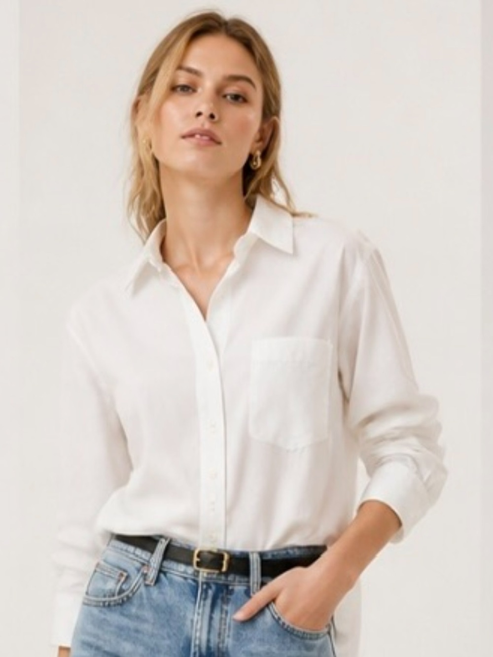 WILFRED FREE White Button Down Shirt Blouse Long Sleeve Collar Preppy Classic